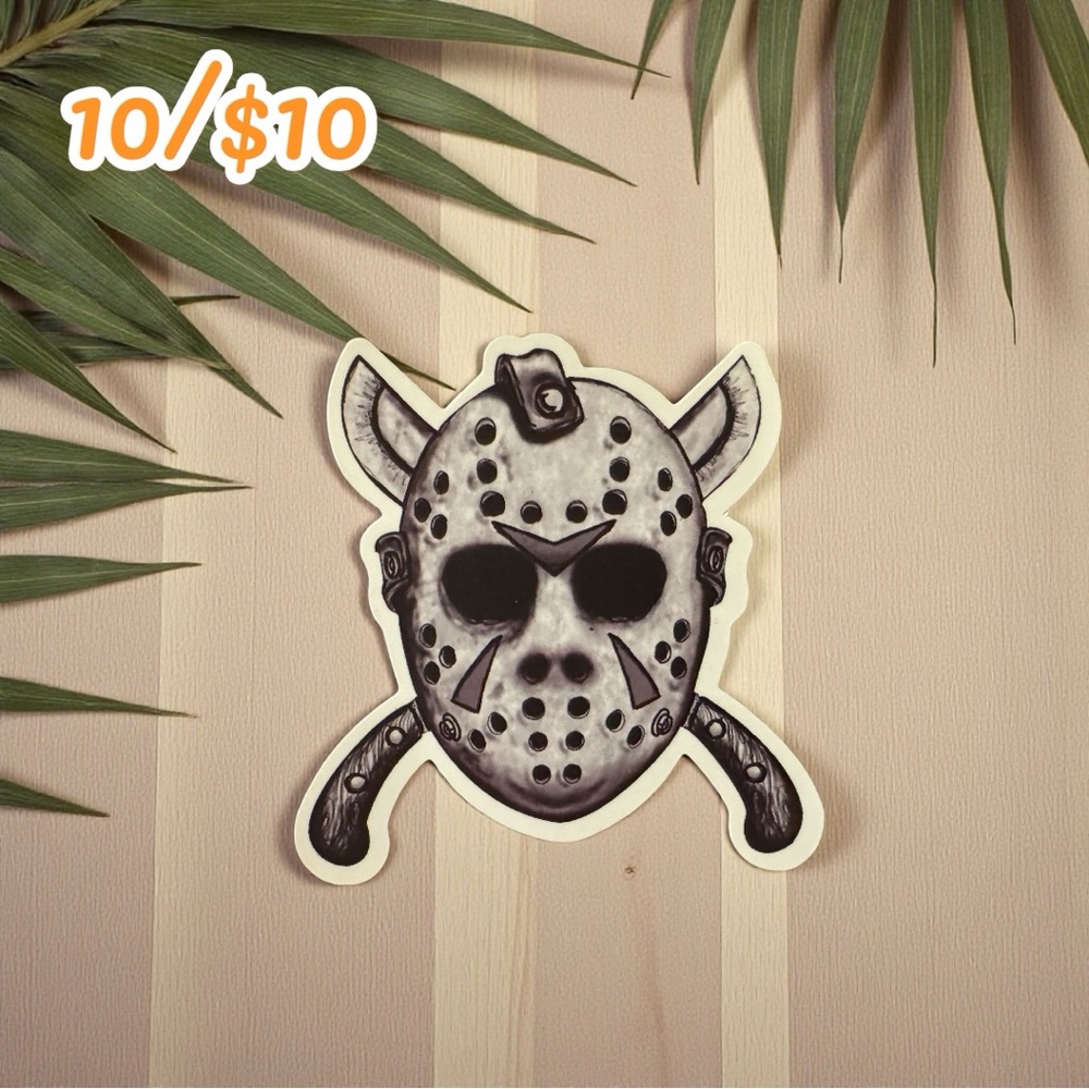 Jason Mask with Crossed Machetes Sticker – Approx. 2.5” Matte